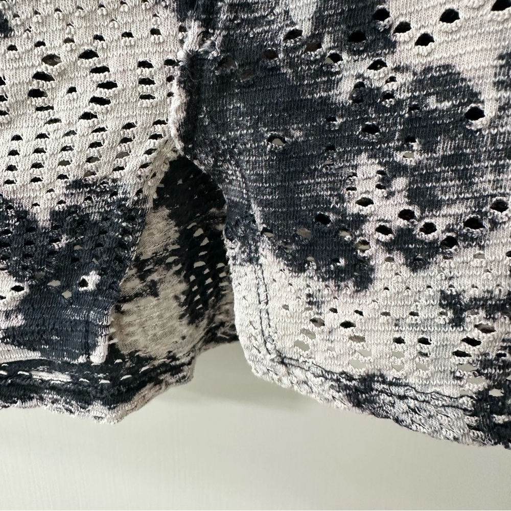 We The Free Black & White Knit Short Sleeve Eyelet Top with Buttons, Size S - Picture 6 of 7